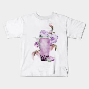 Slow Boba Taro Milk Tea Modern Watercolor Kids T-Shirt